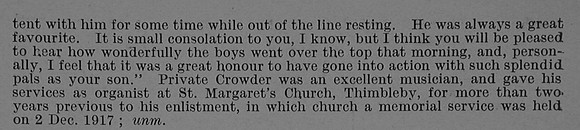 Crowder R A Pte 764756 28th London Regiment (Artists Rifles) Obit Part 2