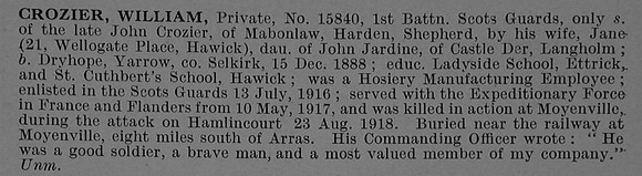 Crozier W Pte 15840 1st Scots Guards Obit