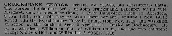 Cruickshank G Pte 265988 6th Gordon Highlanders Obit