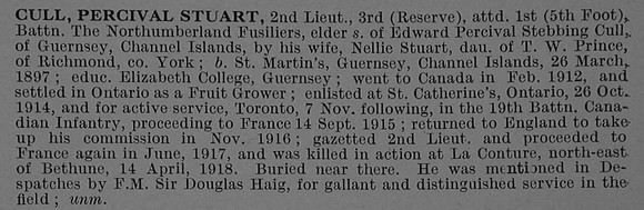 Cull P S 2nd 3rd Attd 1st Northumberland Fusiliers Obit