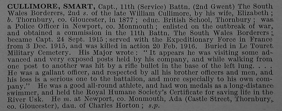 Cullimore S Captain 11th South Wales Borderers Obit