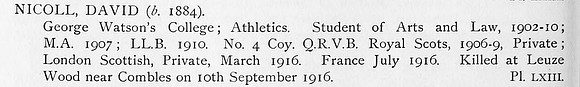 Nicoll D Pte 7211 14th London Regiment Obit