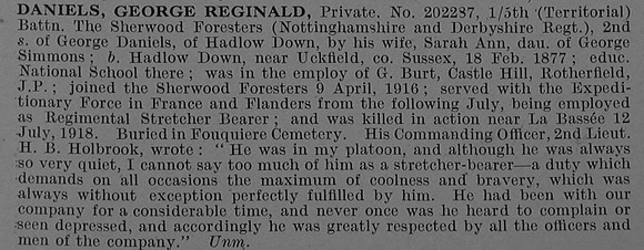 Daniels G R Pte 202287 5th Notts & Derby Regiment (Sherwood Foresters)