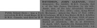 Davidson J G Chief Armourer 345863 H.M.S Canada Royal Navy Obit