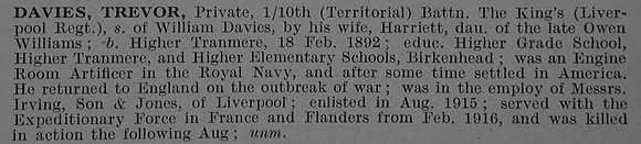 Davies T Pte 10th Kings Liverpool Regiment Obit