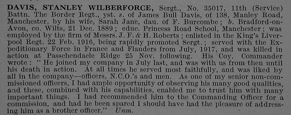 Davis S W Sergt 35017 11th Border Regiment Obit