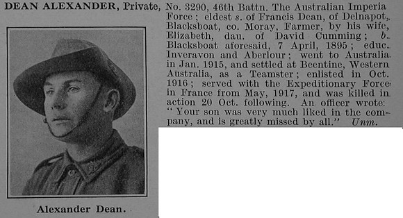 Dean A Pte 3290 46th Australian Infantry Obit