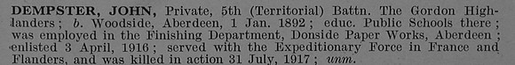 Dempster J Pte 242266 5th Gordon Highlanders