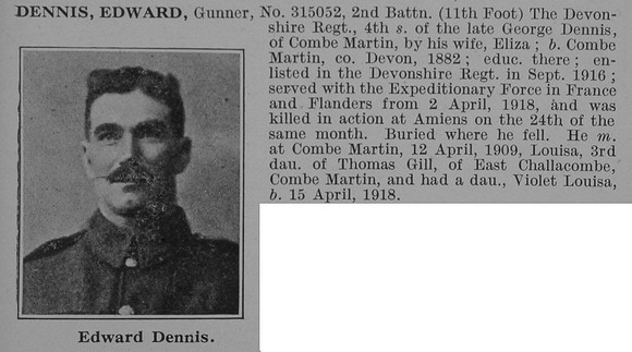 Dennis E Gnr 2nd Devonshire Regiment Obit