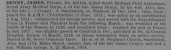Denny J Pte 435124 Royal Army Medical Corps Obit