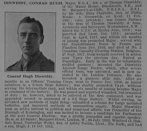 Dinwiddy C H Major Royal Garrison Artillery Obit