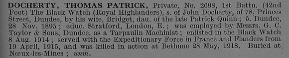 Docherty T P Pte 2698 1st Black Watch Obit