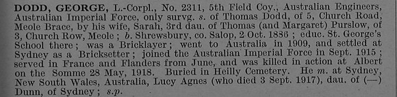 Dodd G L/Cpl 2311 Australian Engineers Obit