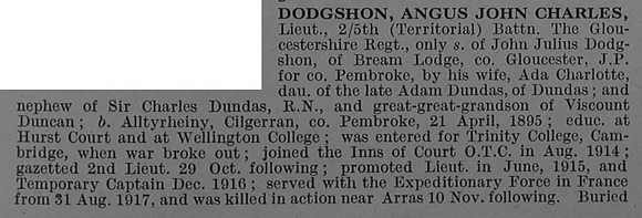 Dodgshon A J C Lt 5th Gloucestershire Regiment Obit Part 1