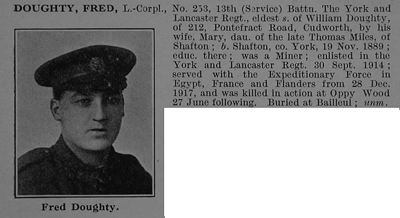 Doughty F L/Cpl 253 12th York & Lancaster Regiment Obit