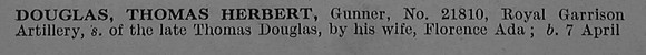Douglas T H Gnr 21810 Royal Garrison Artillery Obit Part 1