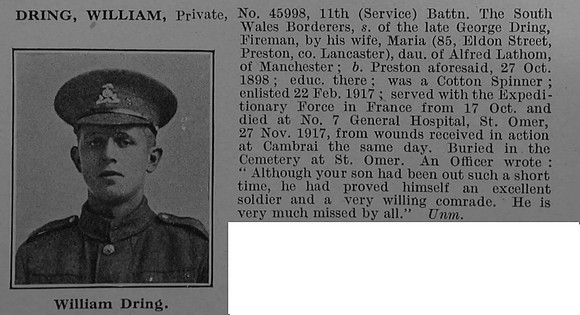 Dring W Pte 45998 11th South Wales Borderers Obit