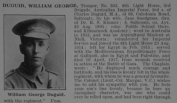 Duguid W G Tpr 363 8th Australian Light Horse Obit