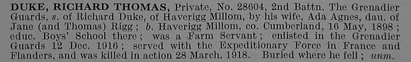 Duke R T Pte 28604 2nd Grenadier Guards Obit