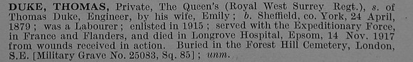 Duke T Pte 75729 Queen's Royal West Surrey Regiment Attd Labour Corps