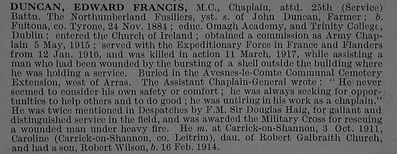 Duncan E F Chaplain MC Army Chaplains Obit