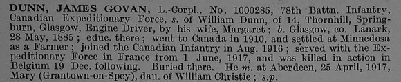 Dunn J G L/Cpl 1000285 78th Canadian Infantry (Manitoba Regiment)