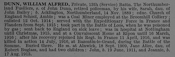 Dunn W A Pte 13th Northumberland Fusiliers Obit
