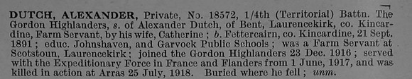 Dutch A Pte 18572 4th Gordon Highlanders Obit