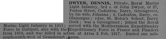 Dwyer D Pte PLY16200 2nd R.M. Bn. R.N. Div. Royal Marine Light Infantry