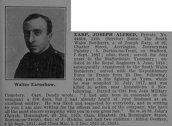 Earp J A Pte 44404 11th South Wales Borderers Obit