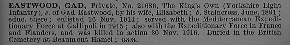 Eastwood G Pte 21686 6th York & Lancaster Regiment