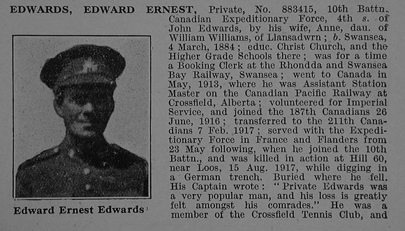 Edwards E E Pte 883415 10th Canadian Infantry (Alberta Regiment) Obit Part 1