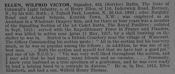 Ellen W V Sig 6th Duke Of Cornwalls Light Infantry Obit