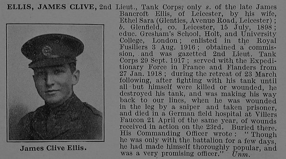 Ellis J C Lt Tank Corps Obit