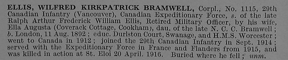 Ellis W K B Cpl 1115 29th Canadian Infantry (British Columbia Regiment)