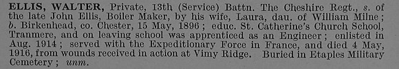 Ellis W Pte W15 13th Cheshire Regiment