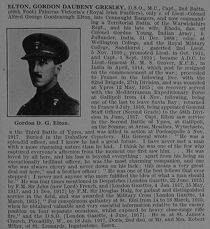 Elton G D G Captain DSO MC 2nd Royal Irish Fusiliers Obit