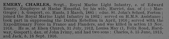 Emery C Sergt PO14230 190th Bde. Machine Gun Coy. R.N. Div. Royal Marine Light Infantry