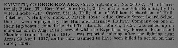 Emmitt G E Coy Sergt Major 200107 4th East Yorkshire Regiment