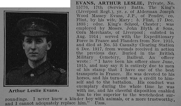 Evans A L Pte 15776 17th Kings Liverpool Regiment Obit