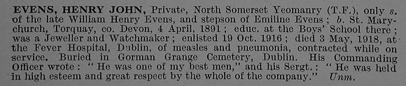 Evens H J Pte 166114 North Somerset Yeomanry