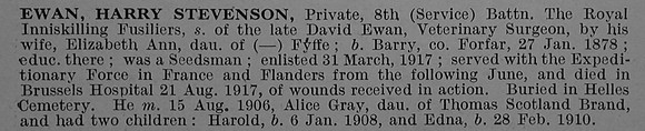 Ewan H S Pte 41960 8th Royal Inniskilling Fusiliers