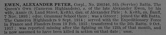 Ewen A P Cpl 200346 5th Cameron Highlanders