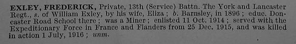 Exley F Pte 13/ 291 13th York & Lancaster Regiment