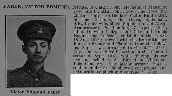 Faber V E Pte M2/119893 Army Service Corps Obit