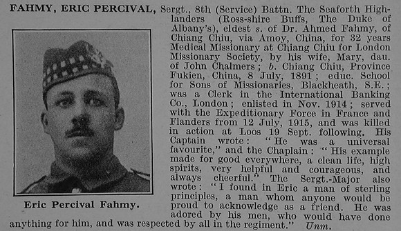 Fahmy E P Sergt S/5774 8th Seaforth Highlanders Obit