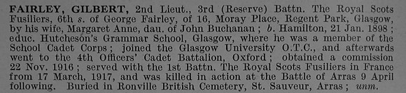 Fairley G 2nd Lt 3rd Attd 1st Royal Scots Fusiliers