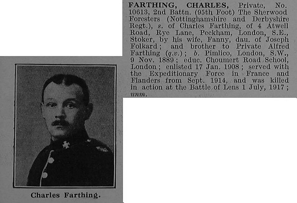 Farthing C Pte 10613 2nd Notts & Derby (Sherwood Foresters) Obit
