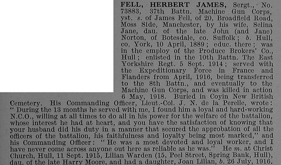 Fell H J Sergt 73883 Machine Gun Corps Obit