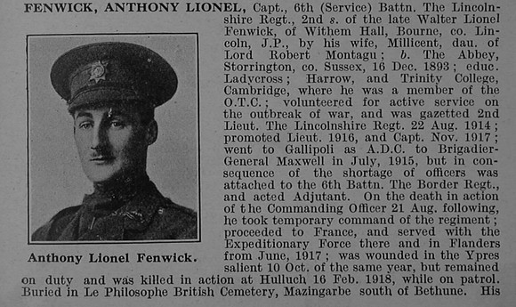 Fenwick A L Captain 6th Lincolnshire Regiment Obit Part 1